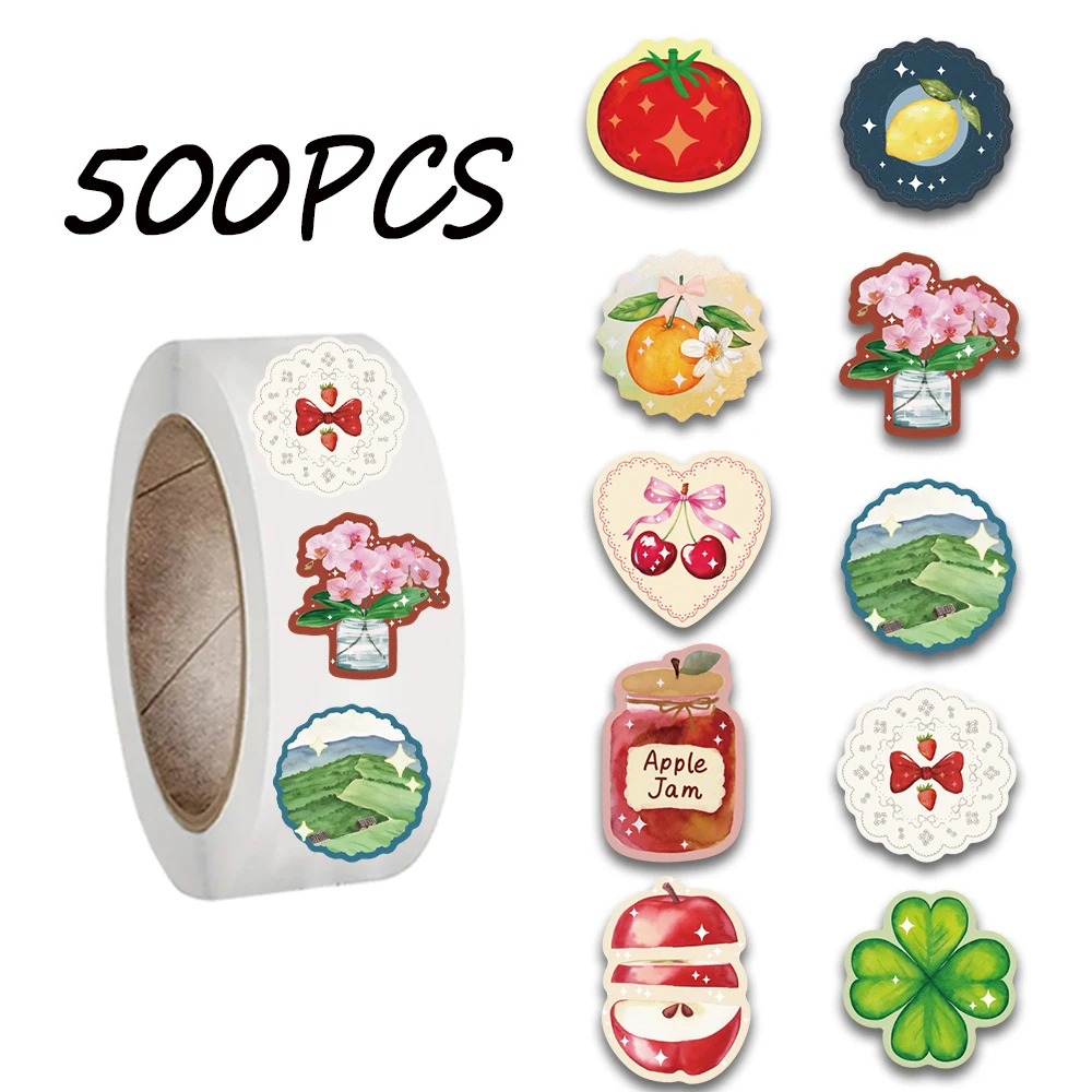 500PCS Cute Series Roll Stickers, 10 Pattern Styles, Decorative Phone Cases, Water Cups, Envelopes, Waterproof Stickers