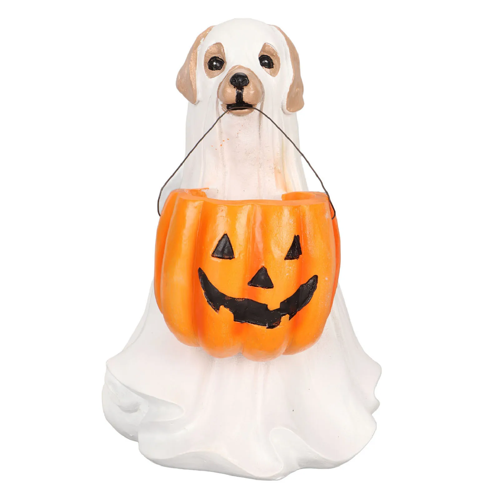 

Halloween Ghost Dog Statue Resin Pumpkin Dog Ornament Cute Spooky Ghost Dog Figurine for Indoor Outdoor Resin Ghost Dog Statue