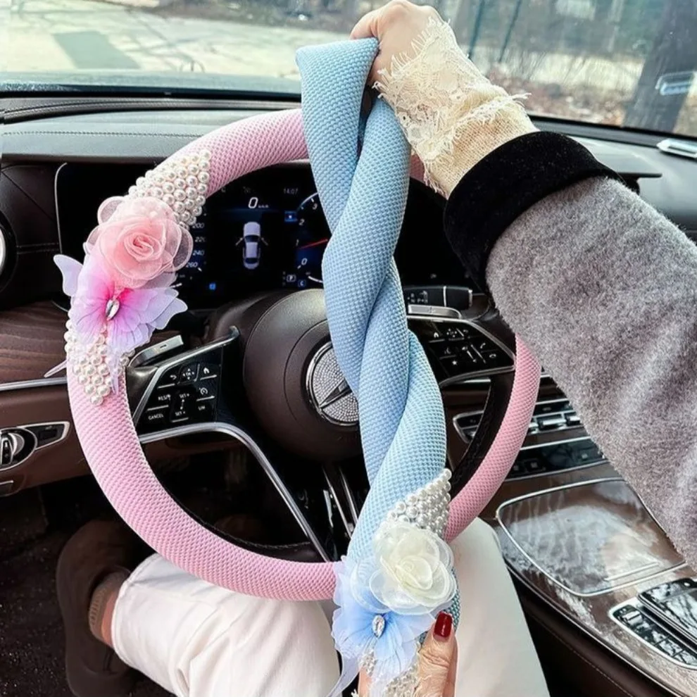 Premium Quality Car Steering Wheel Cover Non-Slip Sweat-absorbing Soft 38cm 15inch Cute Girly Style Cozy Skin-Friendly Durable