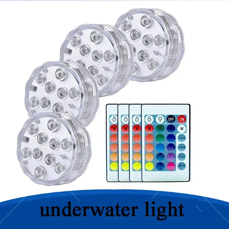 

10 LEDs Submersible Light with Remote Control Underwater Night Lamp for Pool Vase Bowl Wedding Party Decoration Underwater Light