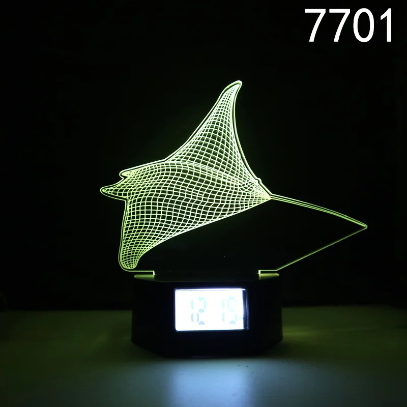 قاعدة الساعة الصغيرة، سمك القرش دولفين راي وغيرها من المخلوقات المائية، ضوء LED ملون، ساعة إبداعية ثلاثية الأبعاد