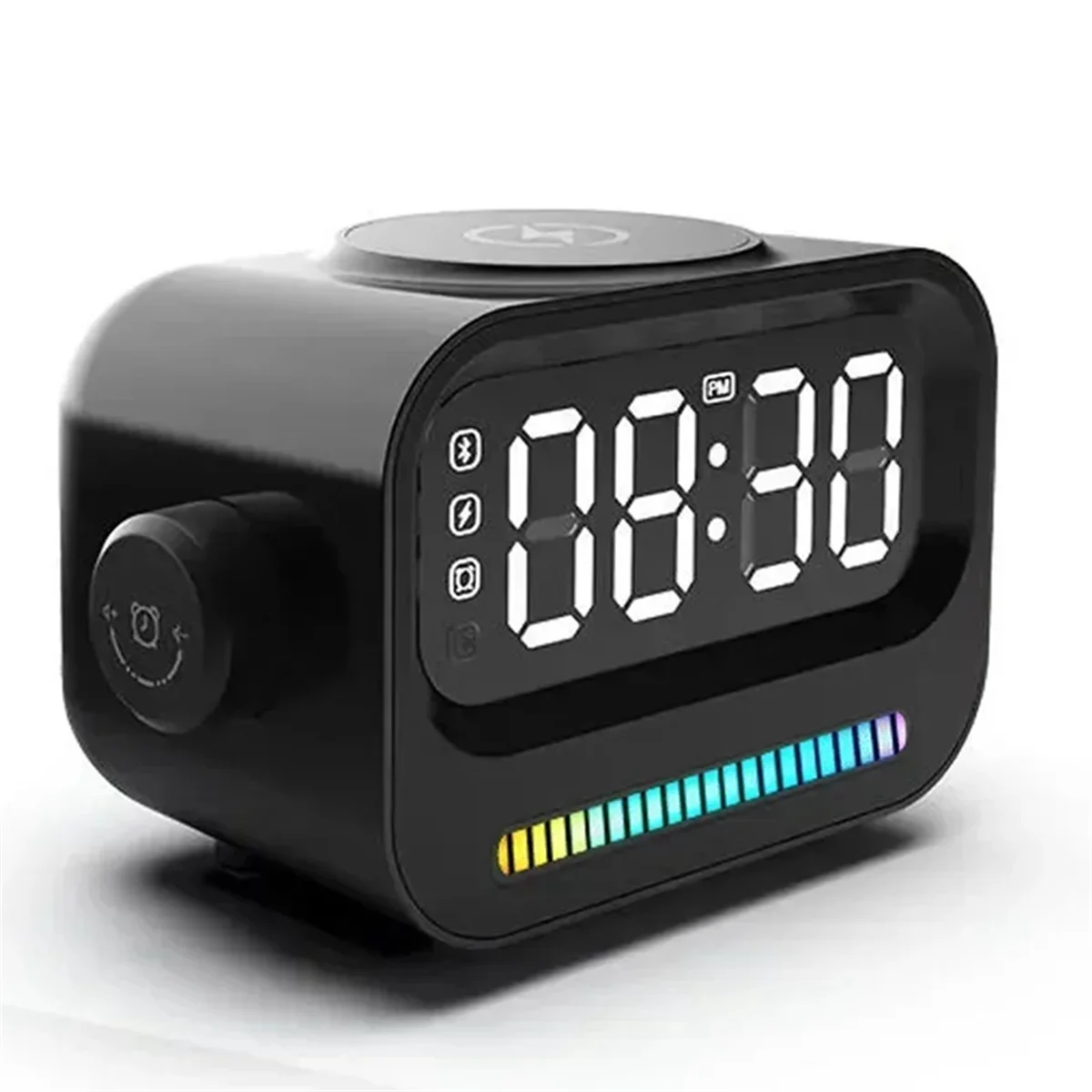 

4-in-1 High Quality Bluetooth Speakers 15W LED RGB Light Digital Alarm Clock Mobile Phone Magnetic Wireless Charger,A