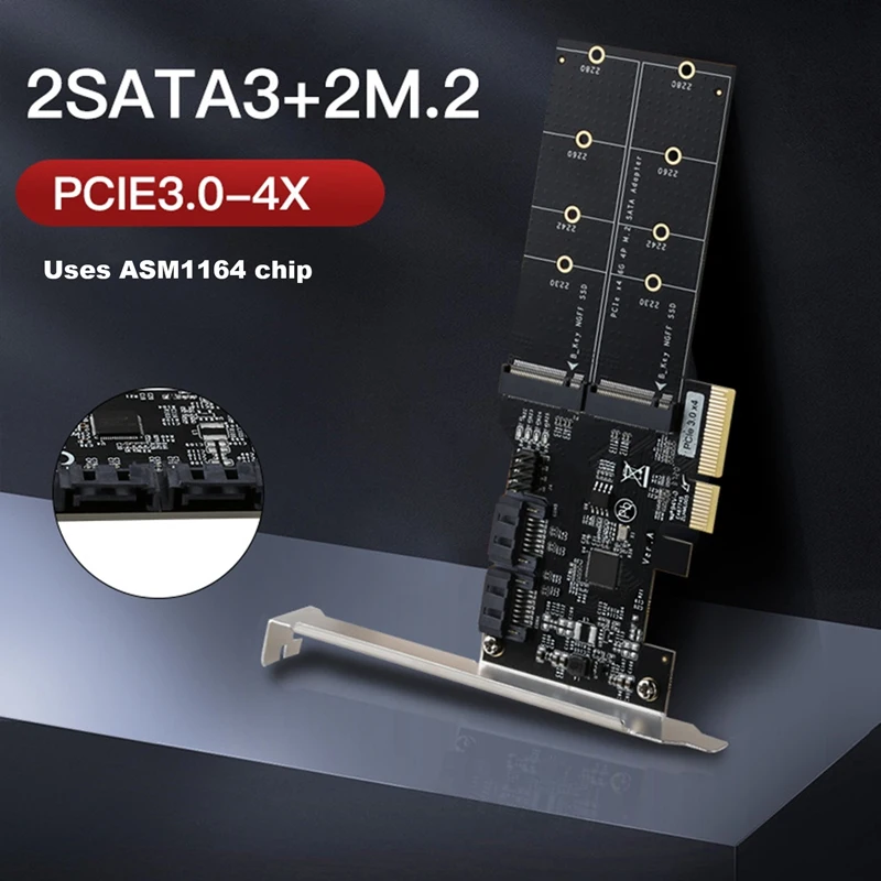 

Плата расширения PCIE3.0 X4 на 2 порта M.2, адаптер PCIE3.0 X4 на 2 порта SATA3.0, плата адаптера ASM1164