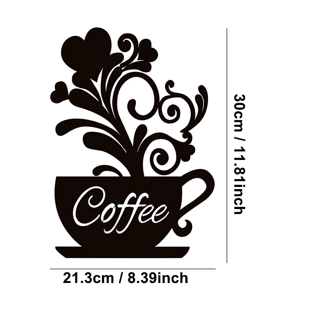 Coffee Cup Metal Hanging Wall Art Signs Black Silhouette Cutout Boards Dining Room Kitchen Cafe Decoration Home Decor