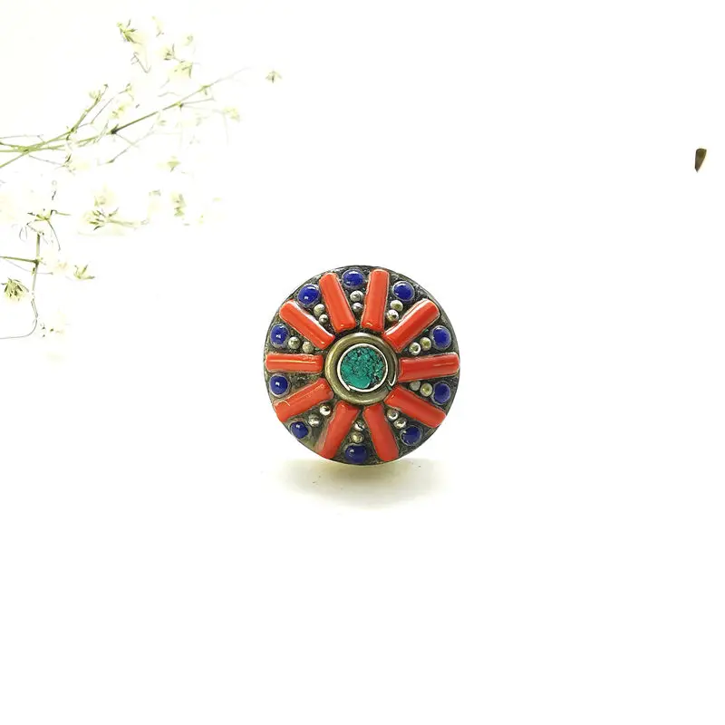 Vintage Flower Rings Tibetan Ethnic Jewelry Open Size Finger Ring R106