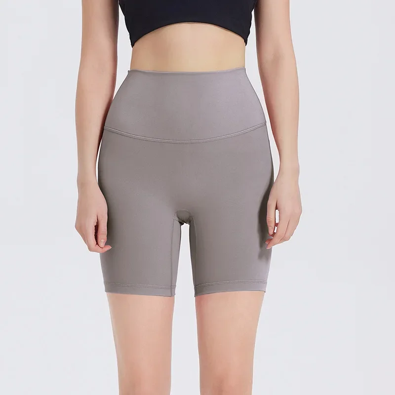 Lulu-cintura alta apertada nylon yoga shorts para as mulheres, roupas esportivas, estiramento alto, calças trimestre