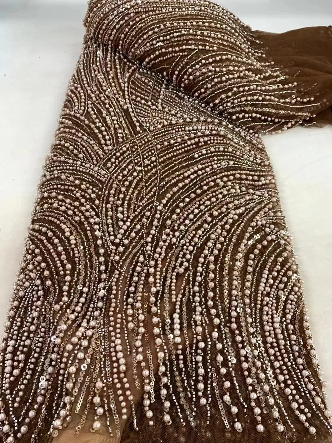 African Sequins Beaded Lace Fabric 2025 High Quality Sequence Embroidery French Nigerian Lace Fabric For Wedding Dress Sewing