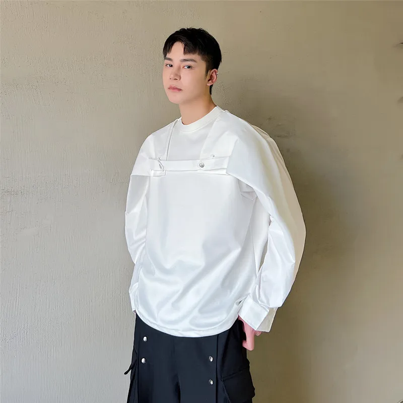 

Men's Hoodie Spring Autumn round Ne Casual Loose Fit Sweatirt Korean Sle Versatile Ins Trendy Brand Button Design Sensa...