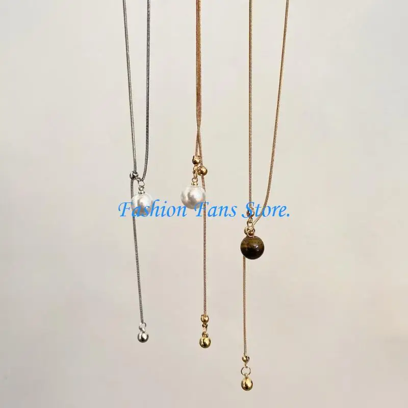  Natural Tigers Eye Beaded Necklace With Adjustable Sliding Chain For Women Gift