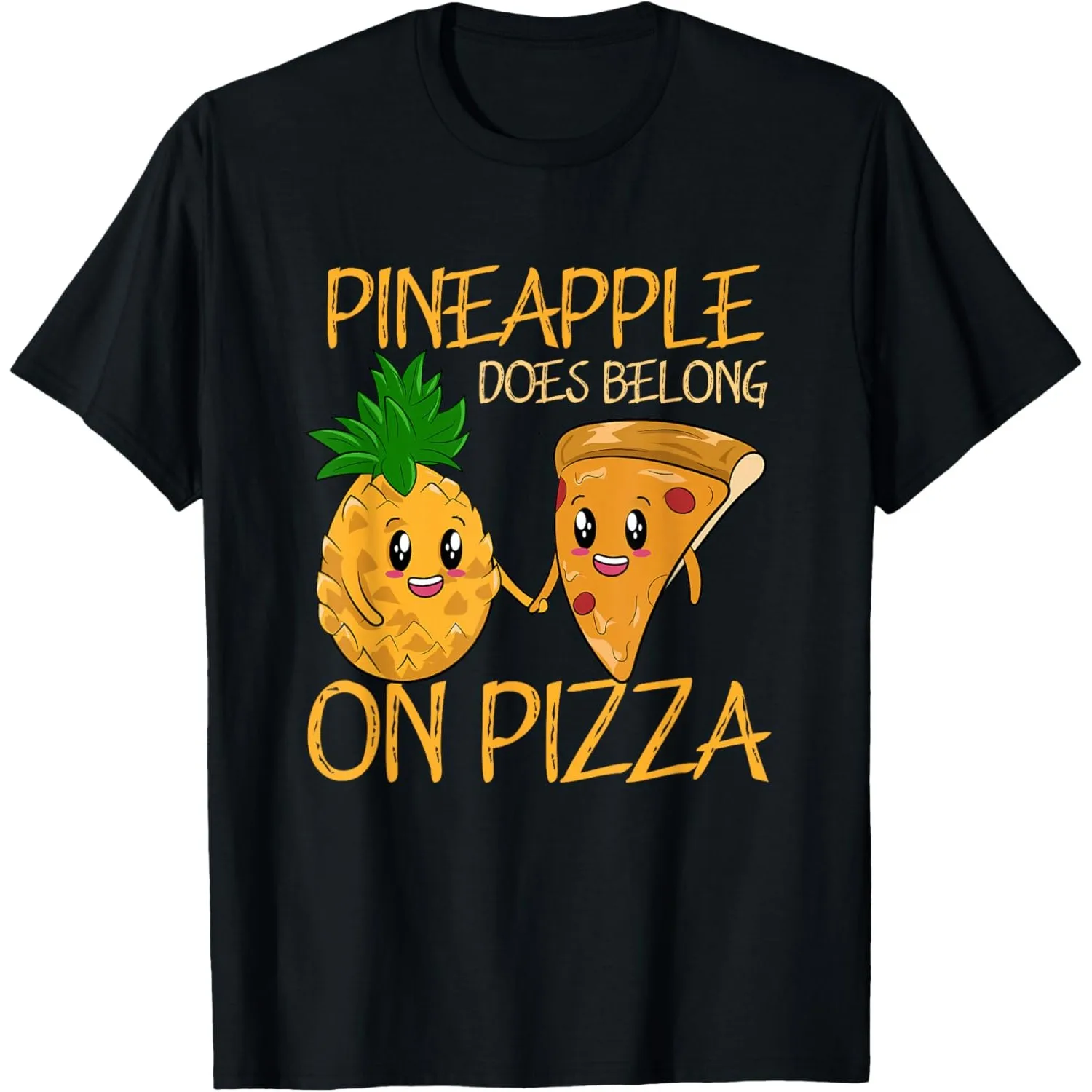 T-shirt à col rond décontracté avec imprimé « L'ananas ne devrait pas apparaître sur la pizza », amusant pour les amateurs de cuisine