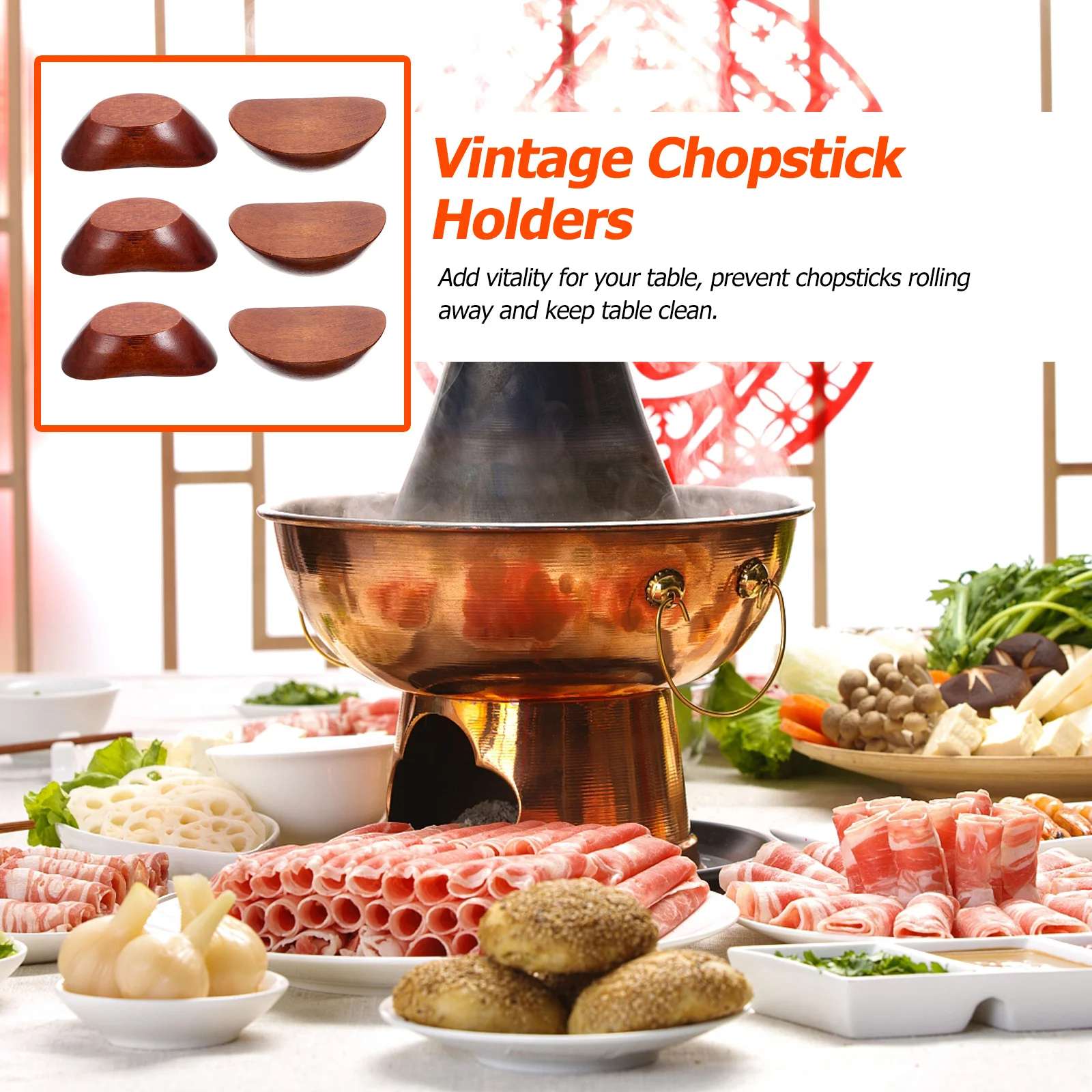 

6Pcs Vintage Style Wooden Chopstick Holders Stabilize Tableware Easy Wash Kitchen Decor Wooden Spoon Stand