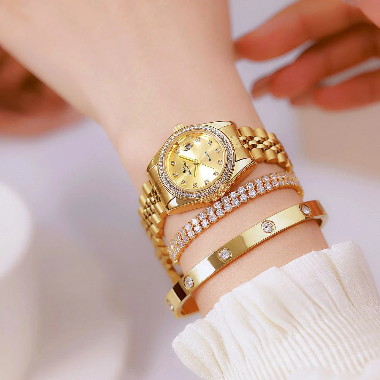 Gold Watch For Women High Quality Luxury Diamond Dial Original Calendar Quartz Watches Steel Strap Women\'s Wristwatch Gifts 2025