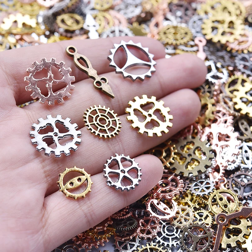 30/50Pcs Random Mechanical Steampunk Gears Cogs Charms DIY Mix Styles Hip Hop Tool Parts Pendant Necklaces Jewelry Material