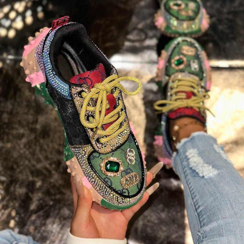

Women Sports Shoes Thick bottom Rhinestone Sneaker Tennis Female Casual shoes Luxury Designer Elegant Fashion Shoes for Women