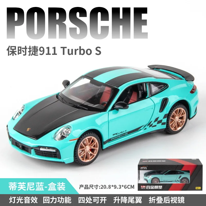 1:24 Porsche 911 Turbo S Sports car Simulation Diecast Metal Alloy Model car Sound Light Pull Back Collection Kids Toy Gift F420