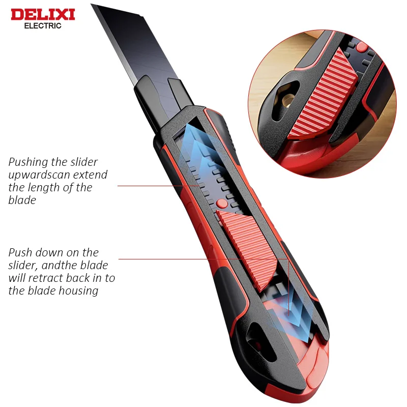 DELIXI ELECTRIC Utility Knife,SK5 Steel blade Can replacement and Retractable ，Sharp  Cut Paper, Fabric, Wood, Rubber, Plastic