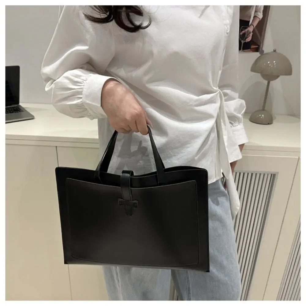 

Simple Solid Color File Tote Bag Office Business Briefcase Casual PU Leather Laptop Handbag Men Women