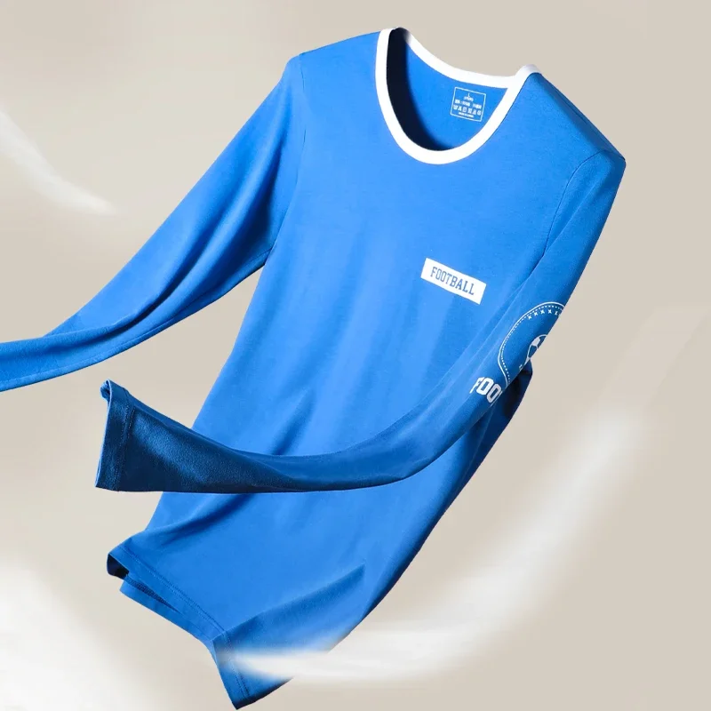 

Men's cotton autumn winter single autumn coat thin warm top slim round neck base shirt men's long sleeves