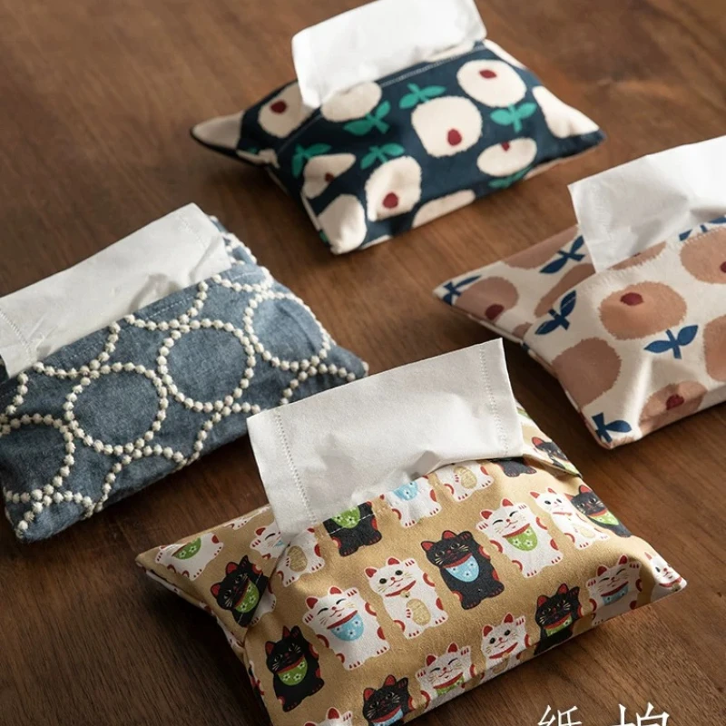 

LMM Apple Flower Printing Load Handmade Tissue Bag Living Room Napkin Cover Carton