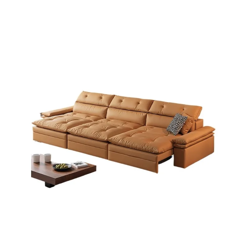 

Electric multi-functional leather sofa, first layer cowhide modern simple small apartment retractable straight row sofa bed