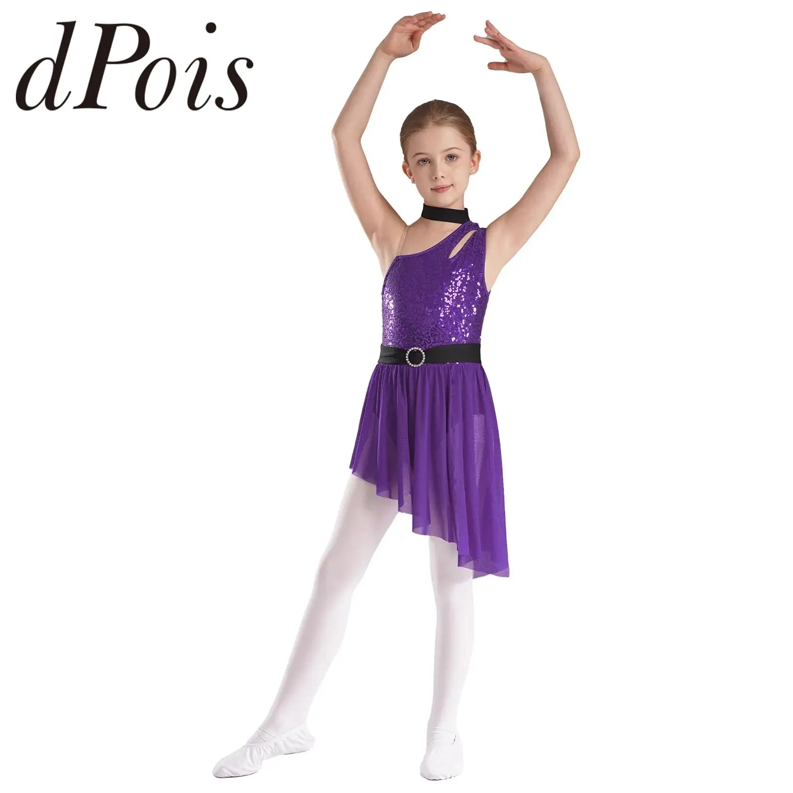 Kids Girls Sparkly Sequins Sleeveless Figure Skating Dress for Dancing Competition Lyrical Dance Dresses Performance Costumes