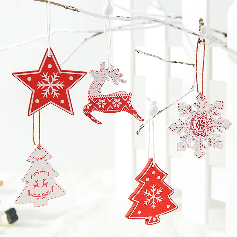 10Pcs 5cm Wooden Christmas Tree Hanging Pendants Chirstmas Ornament DIY Wooden Hanging Pendants Kids Toys Holiday Hanging Decor - Image 3