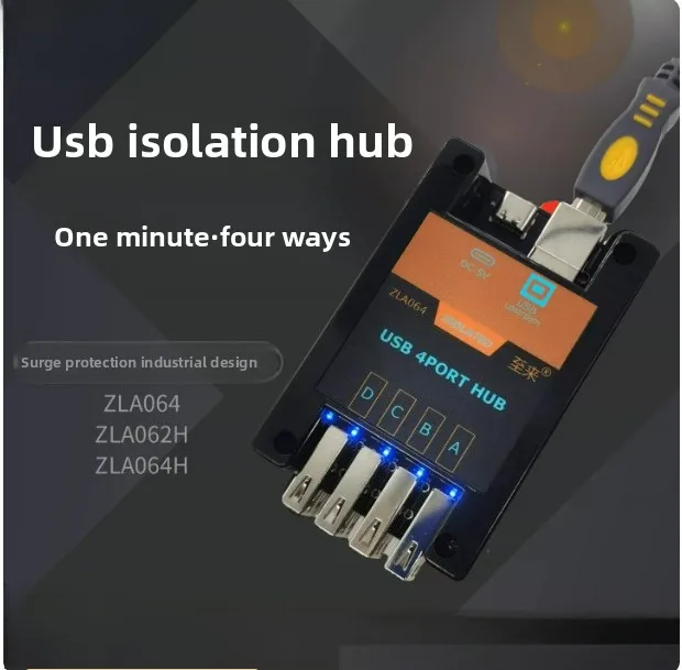 4-Port Industrial USB Hub Isolated ESD Anti-Static Splitter with High Voltage Protection