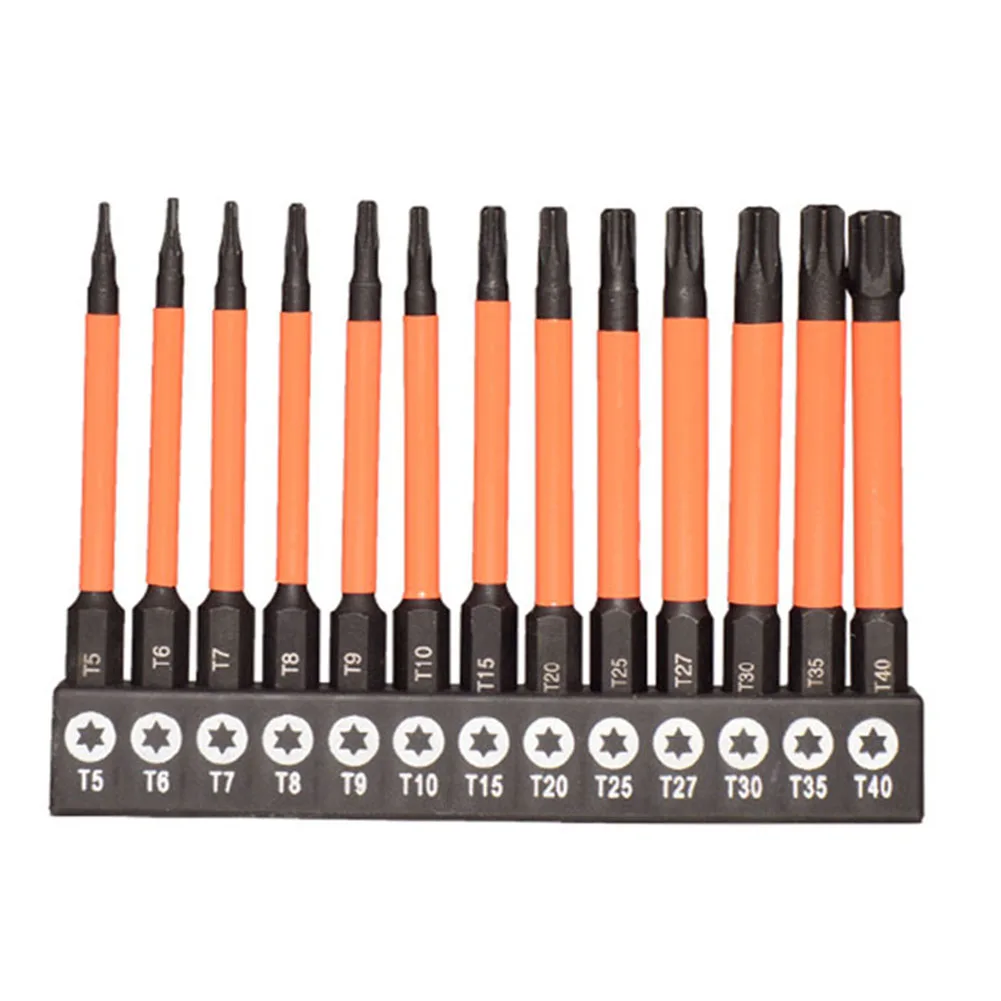 

13-piece Set Of 75/100/150mm Impacts Screwdriver Bits With Screwholders For T5-T40 Star-shaped Screwdriver Bits.