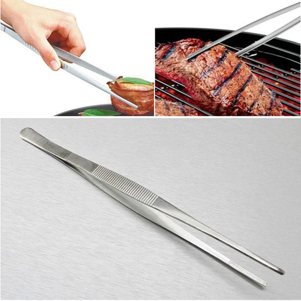 2 Pcs Stainless Steel Barbeque Clamp Kitchen BBQ Tool Spaghetti Noodles Pasta Kitchen Tong Precision Tweezers Steak Tongs Pliers