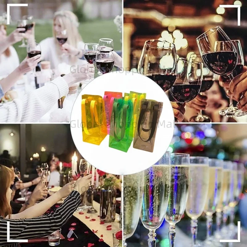 الشريط يده 1 قطعة كيس النبيذ الجليد المحمولة Giftbag النبيذ حقيبة باردة مع مقبض ل الشمبانيا البيرة الباردة النبيذ الأبيض المشروبات المبردة