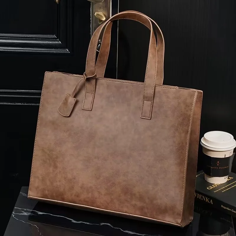 Sac à Main de Luxe en Cuir Souple pour Homme, Vintage, Fourre-Tout de Grande Capacité, -du-- end, Messager Décontracté