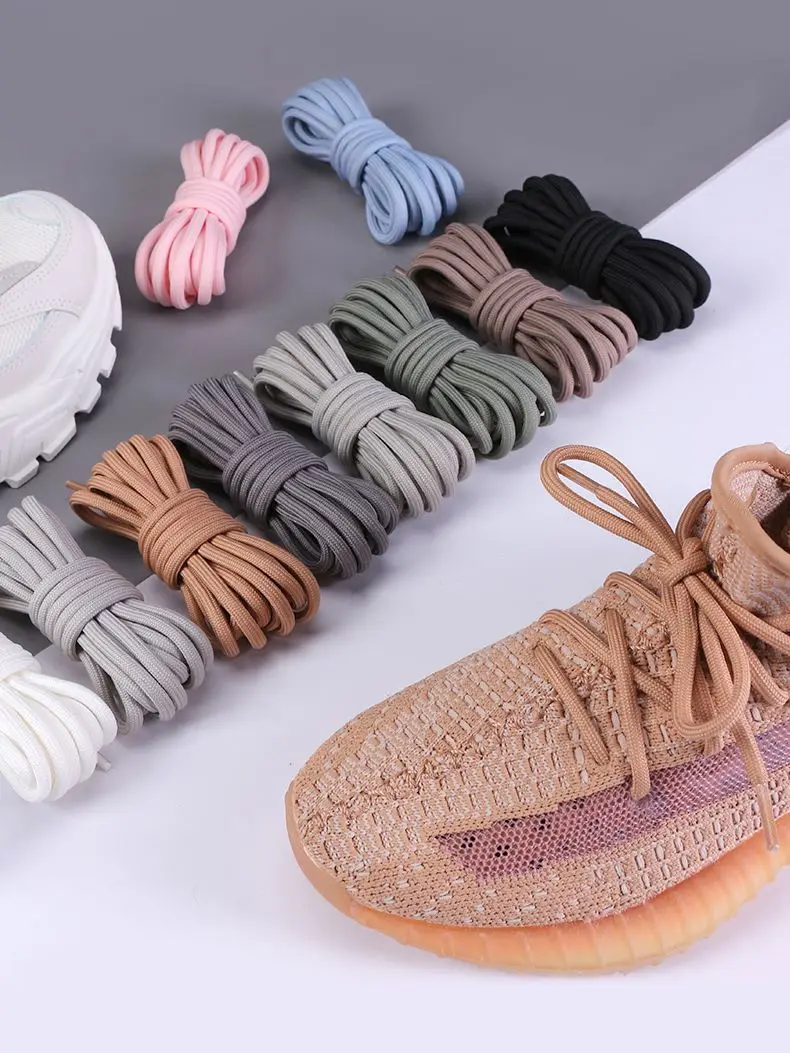 Yezy-Lacets Ronds en Polyester Blanc Cassé pour Chaussures de dehors, Baskets Lumineuses Originales, Nouvelle Collection 350, 1 Paire