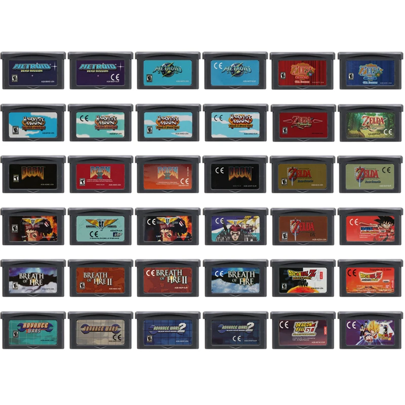 GBA Games Cartridge 32-Bit-Videospielkonsolenkarte Advance Wars Breath of Fire Metroid Zzelda Harvest Moon für Retro-Fans als Geschenk