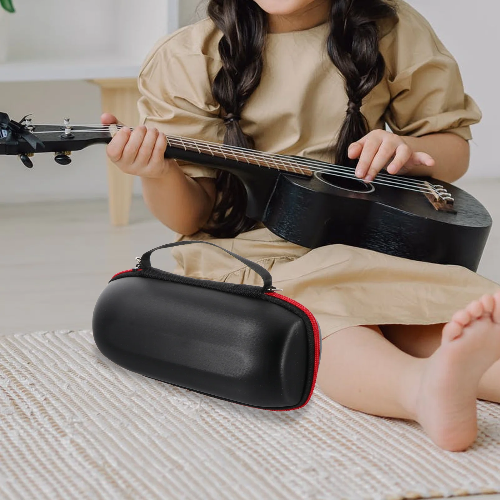 

Wireless Speaker Carrying Case Black Shockproof Eva Protection for Speaker Microphone Storage Portable with Lanyard