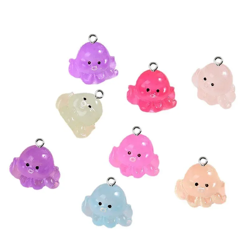 10 шт. милые 3D светящиеся осьминоги морские животные подвески подвеска из смолы для изготовления ювелирных изделий аксессуары DIY серьги ожерелье брелок
