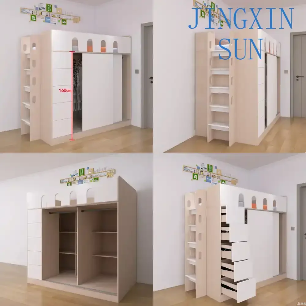 Wardrobe Bed Integrated Children Storage Bed with Underbed Cabinets for Small Spaces for Hong Kong Style Compact Bedrooms for
