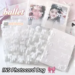 50pcs Ins Ballet Photocard Protector Cute Bowknot Circle Self-Adhesive Opp Bags Card Sleeve Gift Packaging Self Sealing Bag