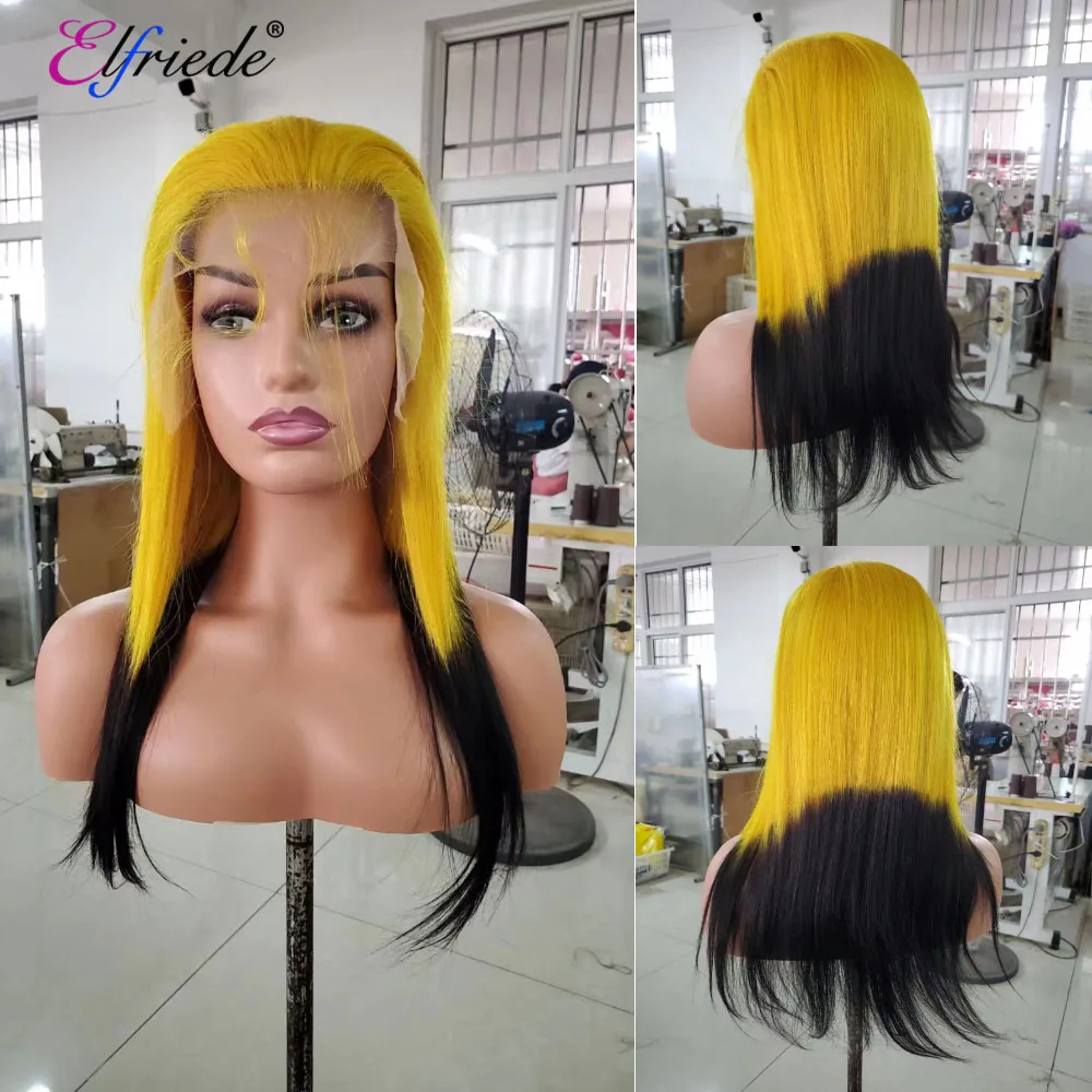 

Elfriede Ombre Yellow Black Straight Hair Wigs for Women Lace Wig 4x4 13X4 13X6 Lace Frontal Wig 100% Remy Human Hair Wigs