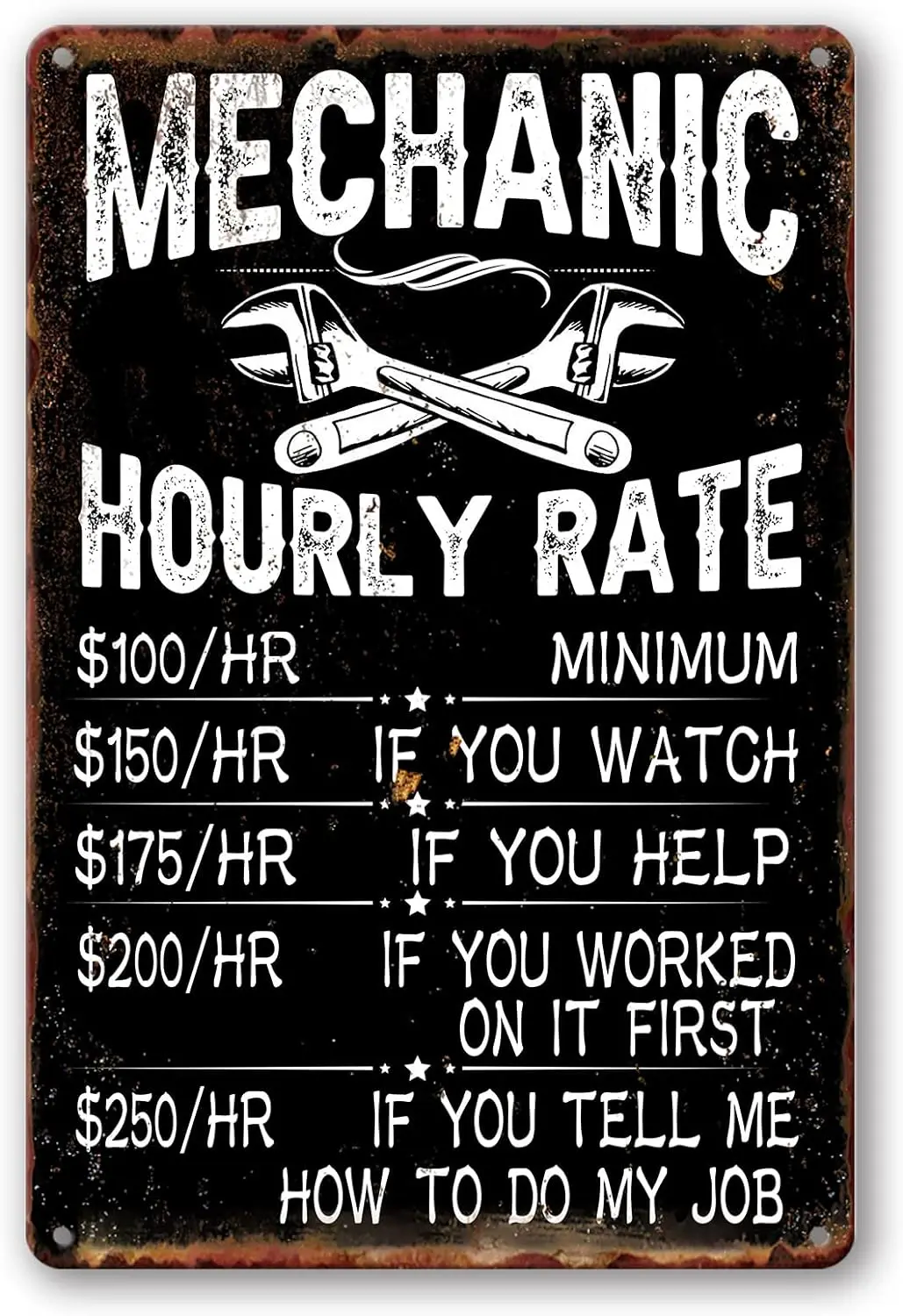 Mechanic Decor Mechanic Hourly Rate Reproduction Metal Tin Sign Mechanic Rules Metal Sign