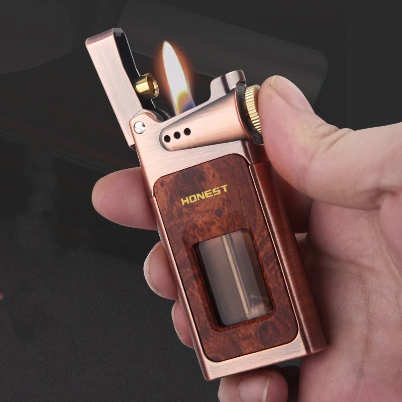 

Wind Proof Retro One Click Catapult Kerosene Lighter Metal Grinding Wheel Transparent Large Capacity Oil Tank High-end Lighter