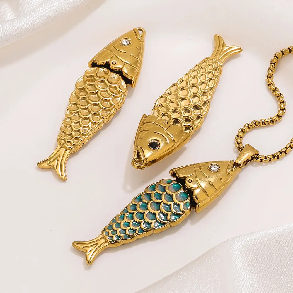 

1PCS Enamel Diamond Fish Gold-plated Stainless Steel Charms DIY Necklace Earring Jewelry Making Materials Accessories Wholesale