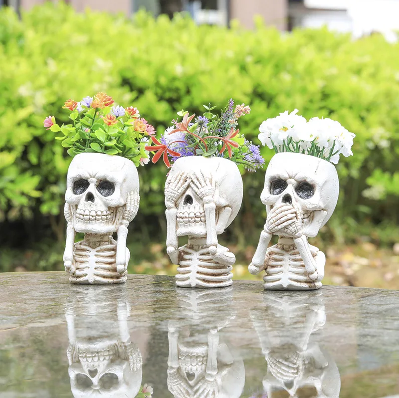 

New Products Halloween Skull Succulent Green Plant Flower Pot Garden Ornament Decoration Creative Resin Ornament Decoration