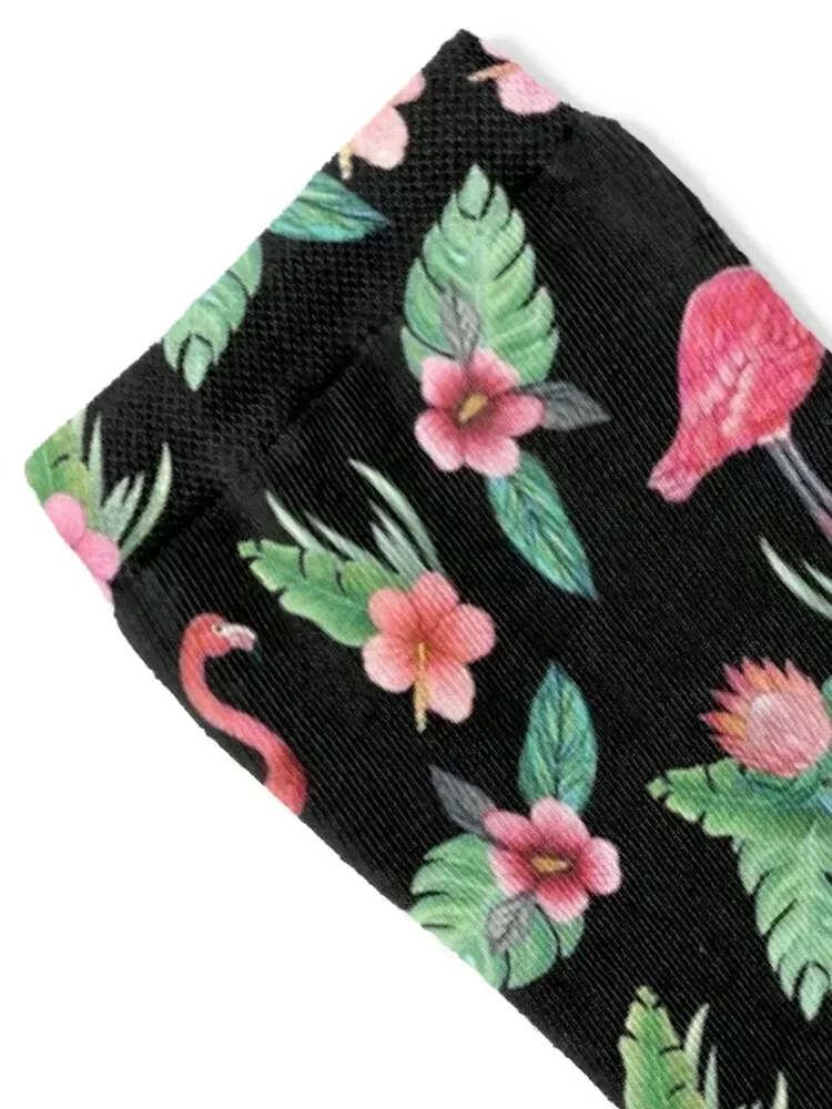 Flamingo with Tropical Flowers by Magenta Rose Designs Socks aesthetic loose colored Socks Girl Men's