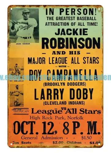 1949 JACKIE ROBINSON baseball tin sign MAJOR LEAGUE ALL-STARS ROY CAMPANELLA