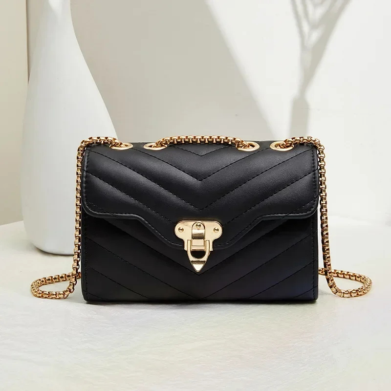 

Advanced and Versatile Small Square Bag, New Fashionable and Simple Small Fragrance Chain, V-shaped Embroidered Solid