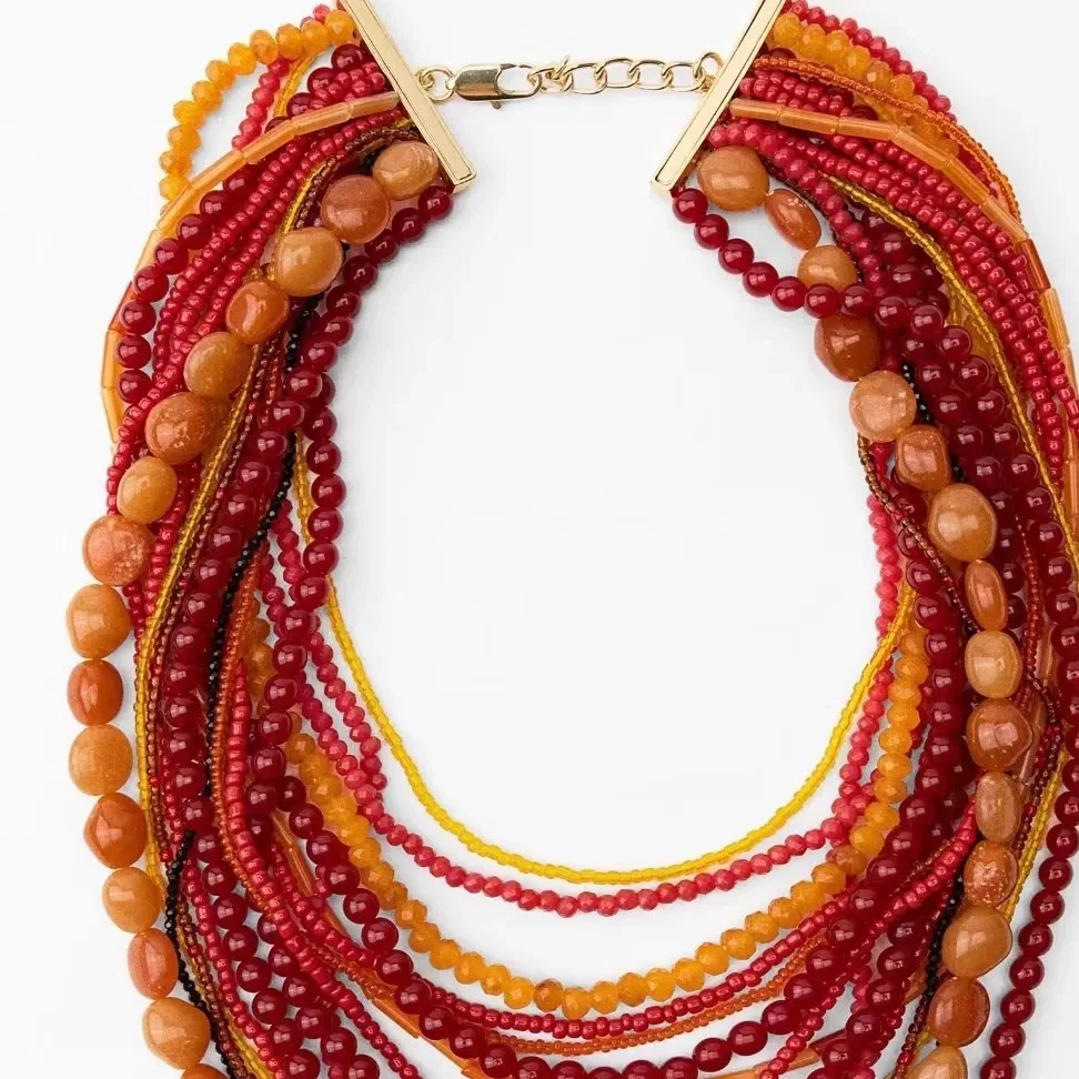 2024 New Bohemia Handmade Resin Stone Beaded Necklaces for Women Vintage Irregular Jewelry Choker Necklace Party Travel Gifts