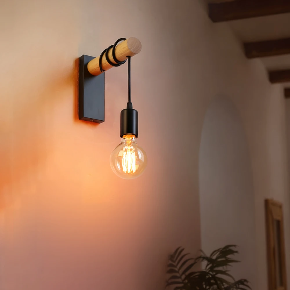 Retro Wood Interior E27 Wall Light Sconce Home Decor Wall Lamp Industrial Night Loft Light Fixtures Room Decoration Bedside Lamp