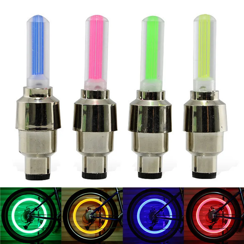 

2PCS Bicycle Valve Neon Lamp LED Light Tire Valve Caps Lamp Mini Cycling Warning Head Rear Light With Batteries Bike Accessories