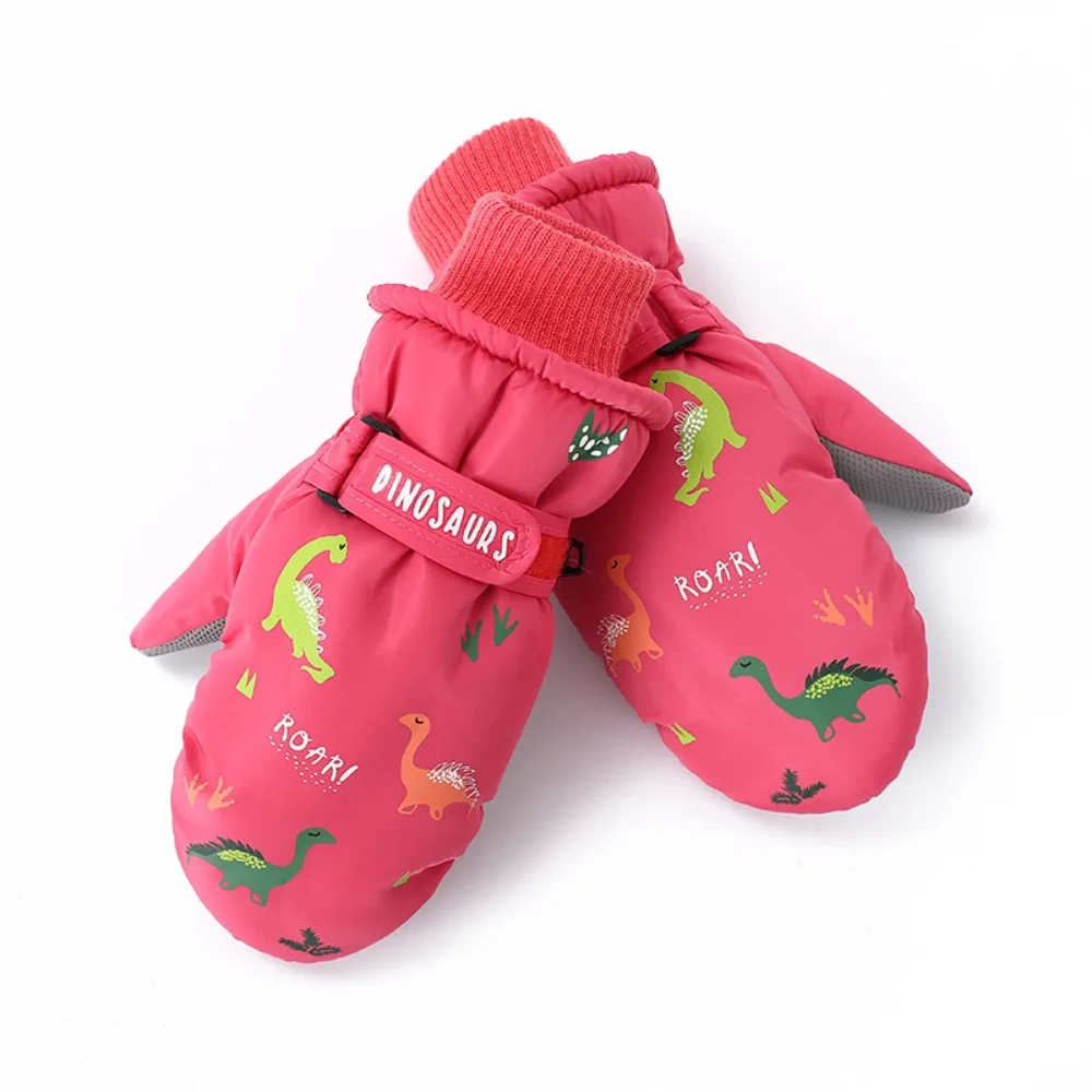 

Cartoon Dinosaur Ski Gloves Lining Waterproof Thermal Snow Gloves Thickened Windproof Velvet Warm Gloves For Boy Girl Children