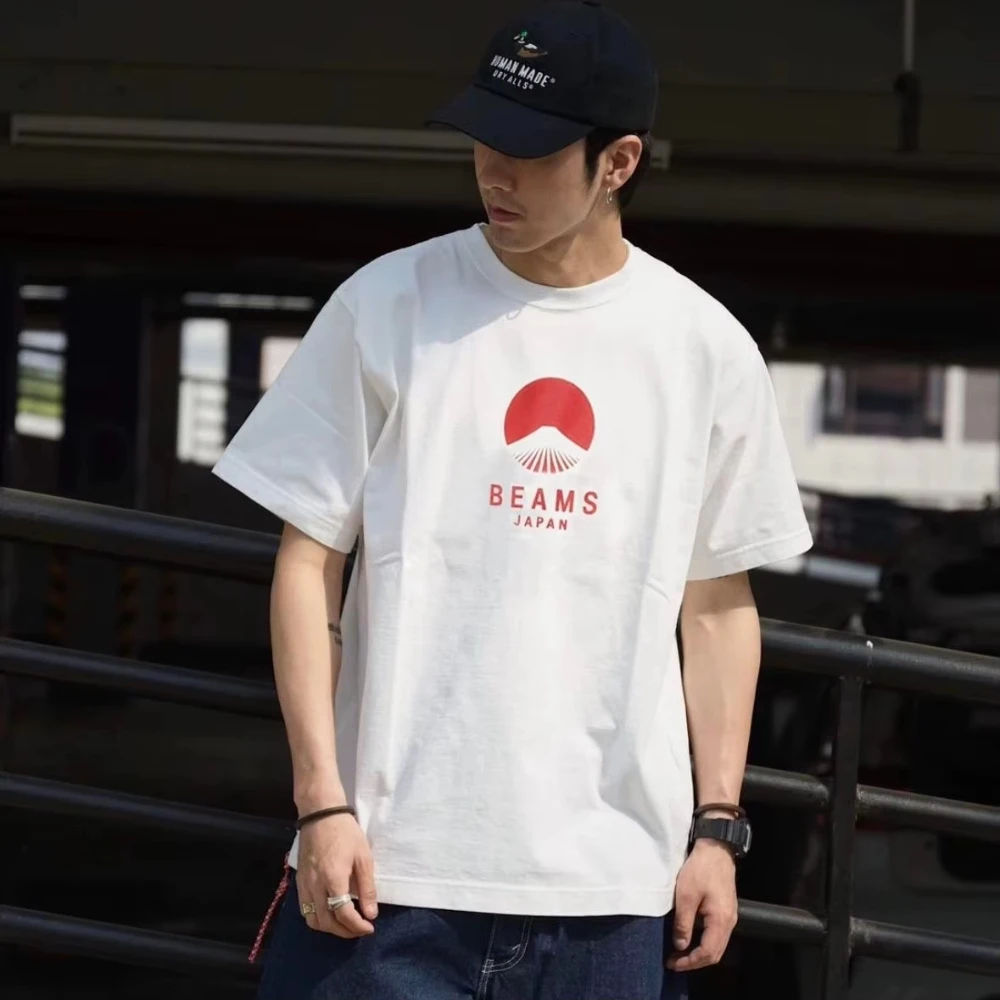 2026 new Japanese retro classic Mount Fuji print short-sleeved casual relaxed T-shirt for couples